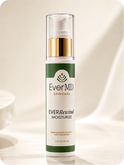 EverMD Skincare EVERRewind Moisturize cream in a pump bottle with gold and green packaging