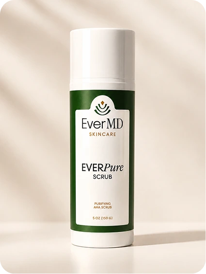 EverMD EVERPure Scrub, a green and white 5 oz bottle of purifying AHA scrub