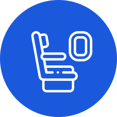 Comfortable medical or treatment chair icon on blue circular background