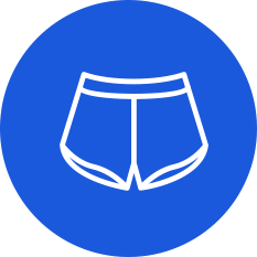 Shorts icon representing clothing or apparel on blue circular background