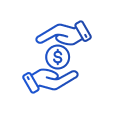 Two hands exchanging dollar sign, representing financial assistance