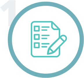 Icon showing checklist form with pencil indicating online form completion