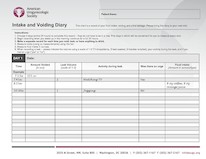 AUGS Voiding Diary form with columns for date, time, volume voided, and fluid intake tracking
