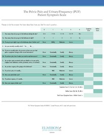 Pelvic Floor and Urinary Frequency (PUF) Patient Symptom Scale questionnaire with symptom rows and frequency rating columns