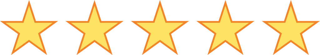Five yellow stars with orange outline, full rating display