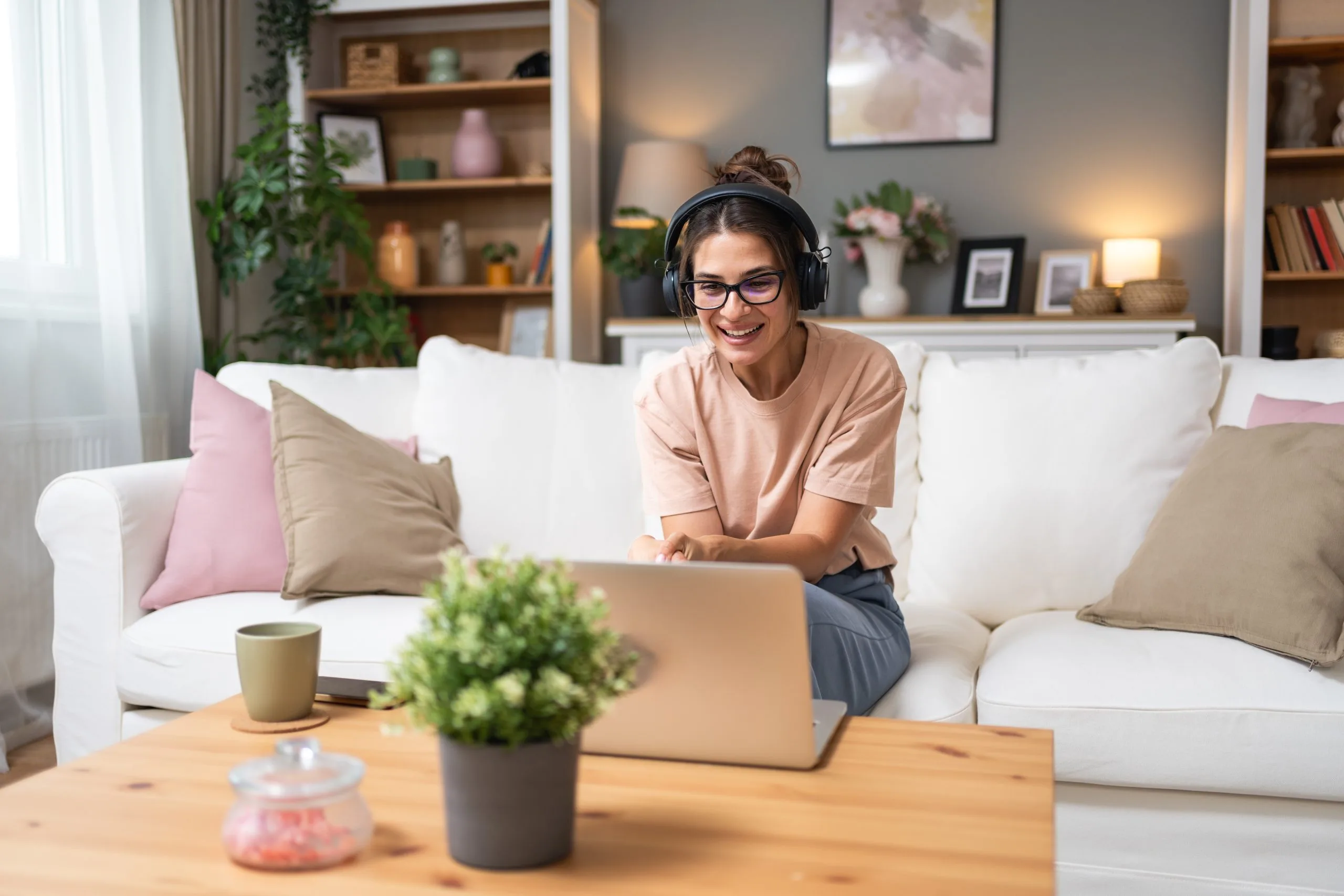 Woman on a telehealth video call with her psychiatric nurse practitioner