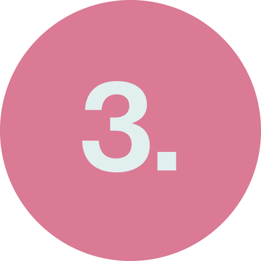 Step 3 indicator: white number 3 on pink circular background