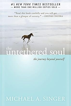 The Untethered Soul book cover by Michael A. Singer showing horse on beach with #1 New York Times bestseller badge