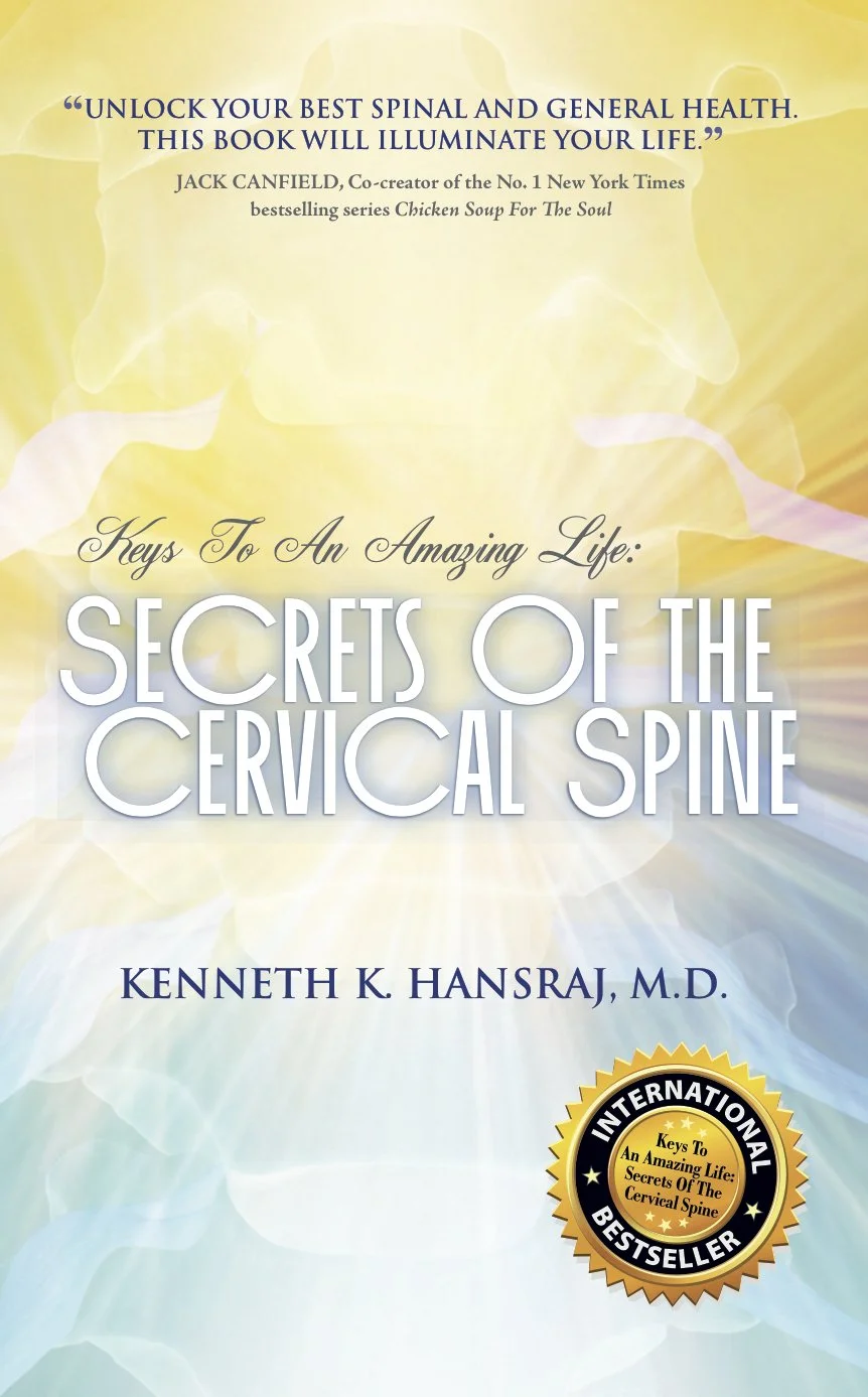 Keys to an Amazing Life: Secrets of the Cervical Spine book cover by Kenneth K. Hansraj, M.D., with International Bestseller award seal