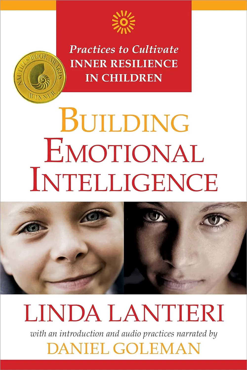Book cover: Building Emotional Intelligence by Linda Lantieri with Nautilus Book Award seal and photos of two children's faces