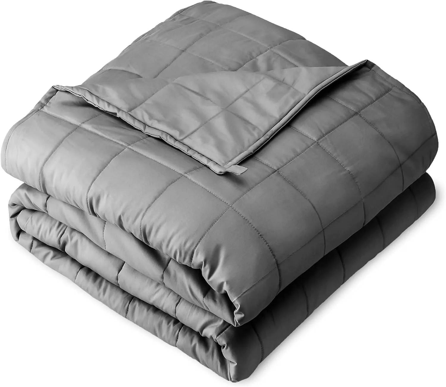 Bare Home weighted blanket in gray and charcoal tones folded and stacked