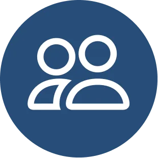 Two people icon on dark blue circle