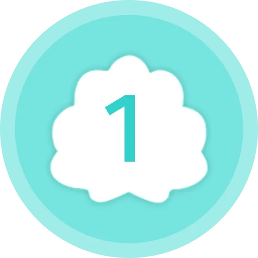 Turquoise circle with white cloud shape containing number 1