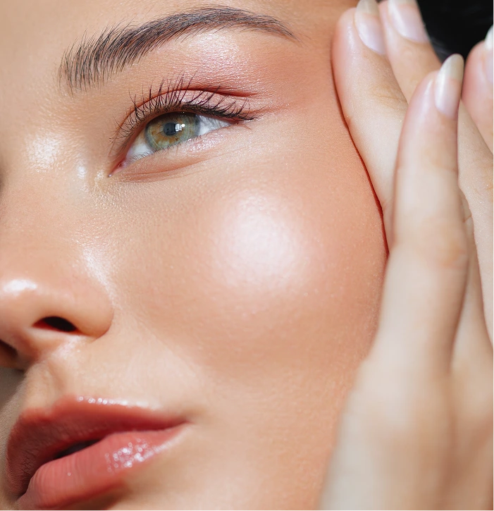 Close-up of eye with lifted, curled lashes showing lash lift results
