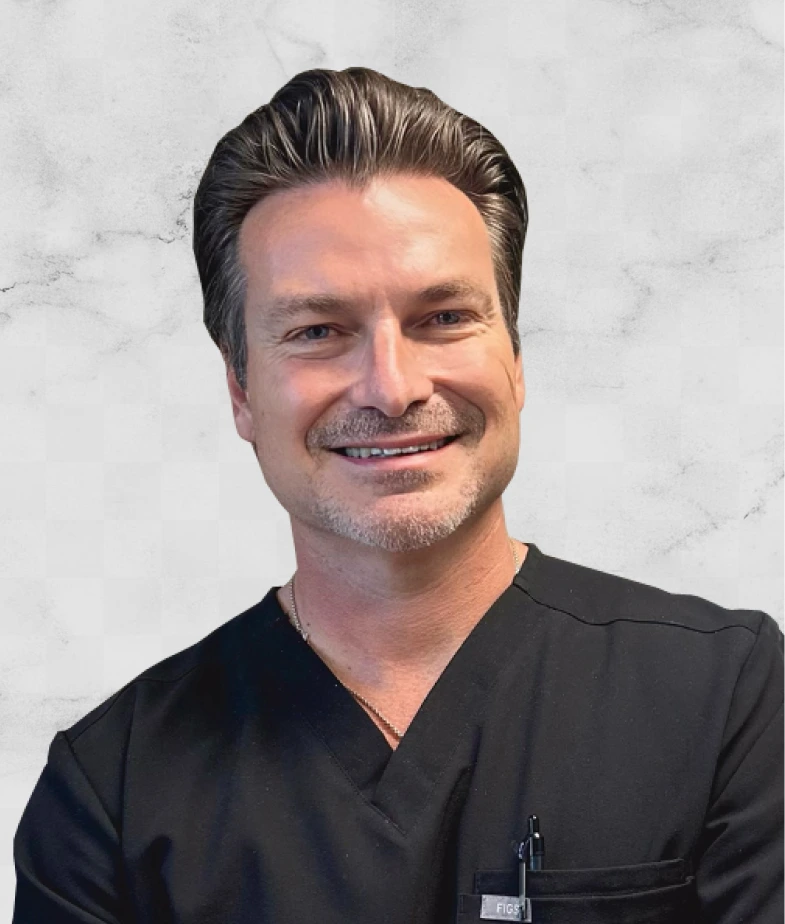 Dr. Brian Kimbrell, MD, plastic surgeon in black medical scrubs