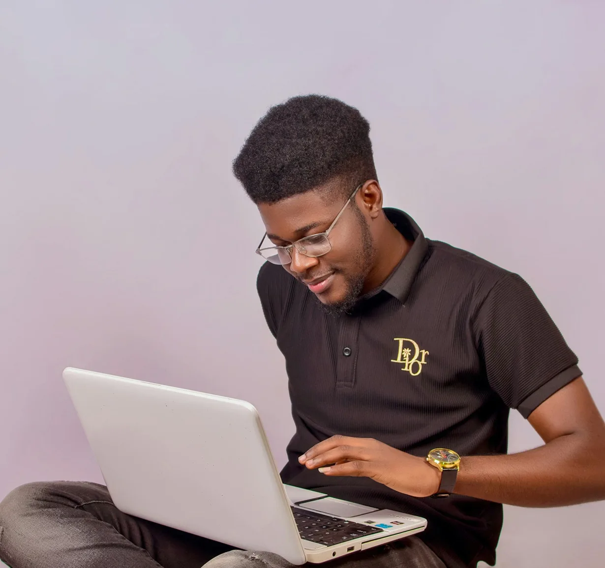 Young man working on a laptop