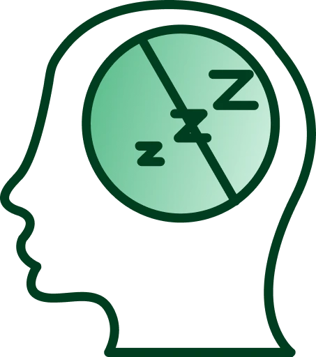 Illustration of a head in profile with a clock inside showing sleep cycles