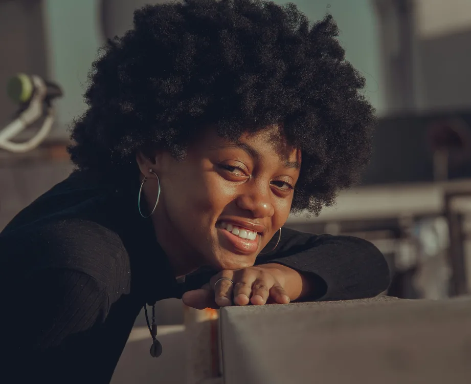 Woman smiling outdoors