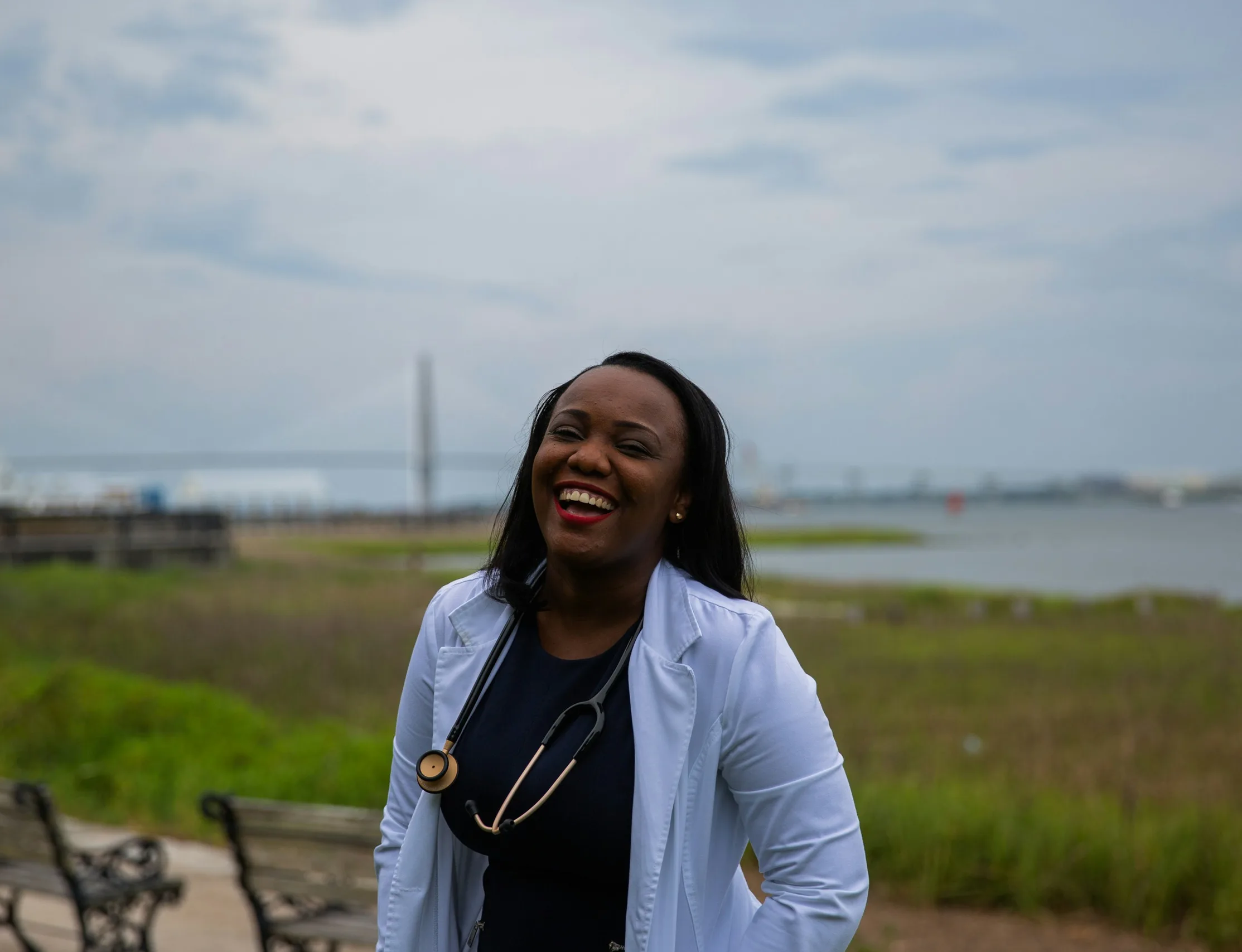 Smiling healthcare provider outdoors