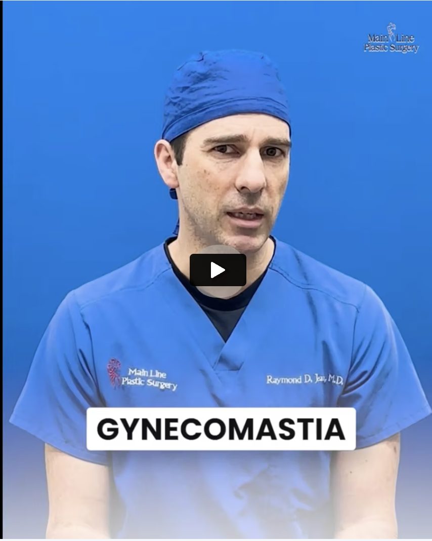 Surgeon in scrubs discussing Gynecomastia on video