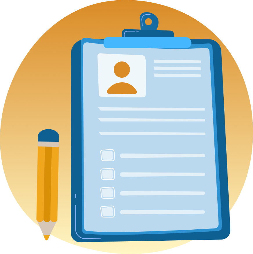 Clipboard with patient profile form and pencil icon
