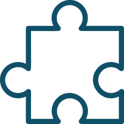 Puzzle piece with four interlocking segments representing connection or components