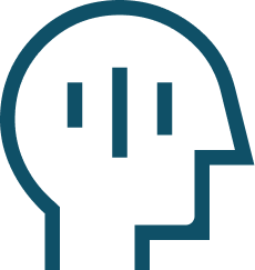 Head silhouette with vertical lines inside representing mental activity