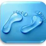 Two blue footprints on light blue background