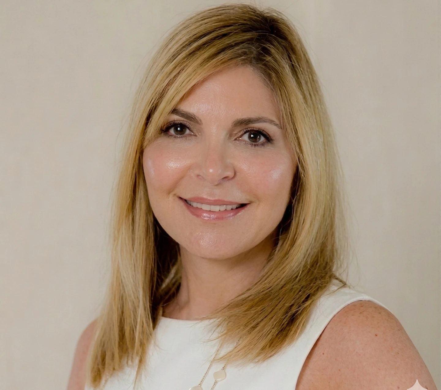 Dr. Suzanne, podiatrist, smiling at camera in professional portrait