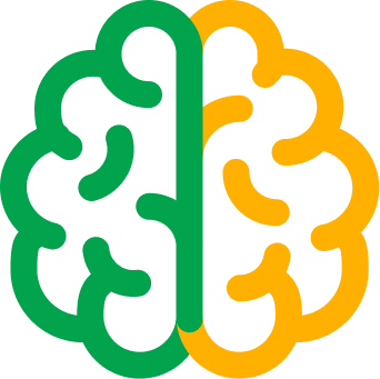 Green and yellow brain icon split down the middle