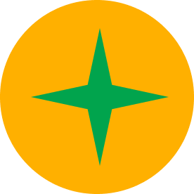 Green four-pointed star centered on a yellow circular background