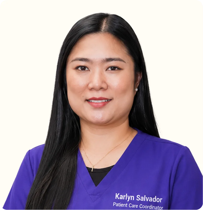 Karlyn Salvador, Patient Care Coordinator, wearing purple medical scrubs
