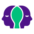 Two purple head profiles facing opposite directions with green circle between them for bipolar disorder