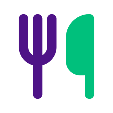 Purple trident fork and green tooth icon