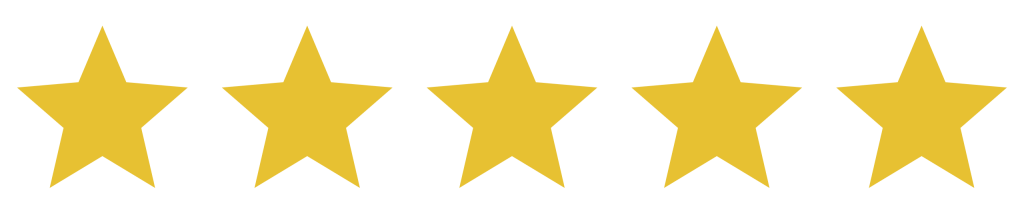 Five gold stars in a row representing a five-star rating
