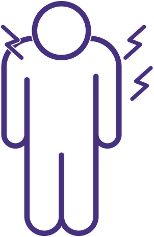 Icon of a person with lightning bolt symbols on both sides indicating pain or stress