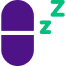 Purple pill capsule with green sleep symbols representing insomnia treatment