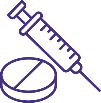 Medical syringe icon above a petri dish icon