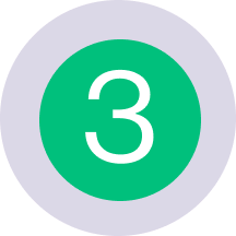 Green circle with number 3 inside on light purple background