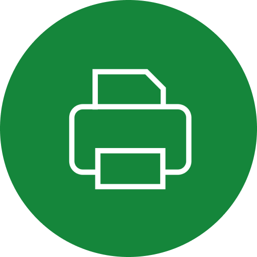 Printer icon with paper sheet on green circle background