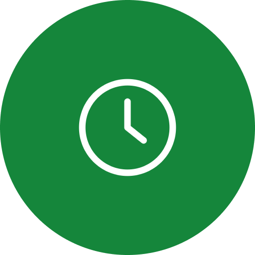 Clock icon showing 3 o'clock on green circle background