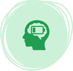 Green profile head with battery icon in circle