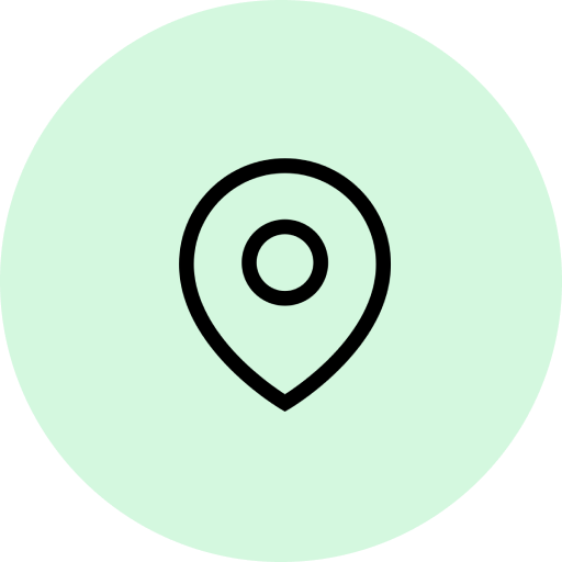 Location pin icon on light green circular background