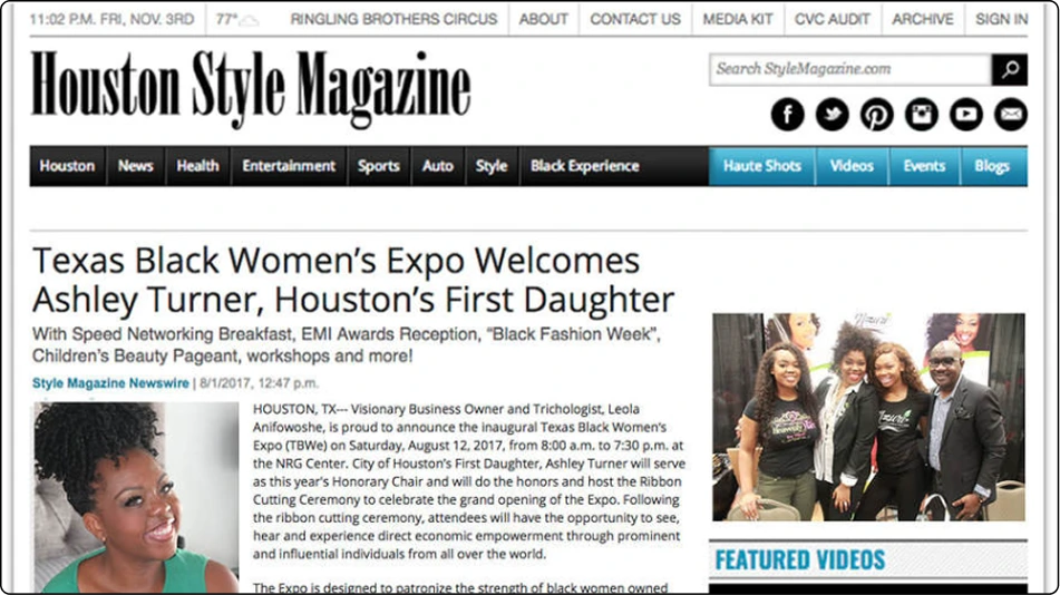 Houston Style Magazine article about Texas Black Women's Expo featuring Ashley Turner as Honorary Chair
