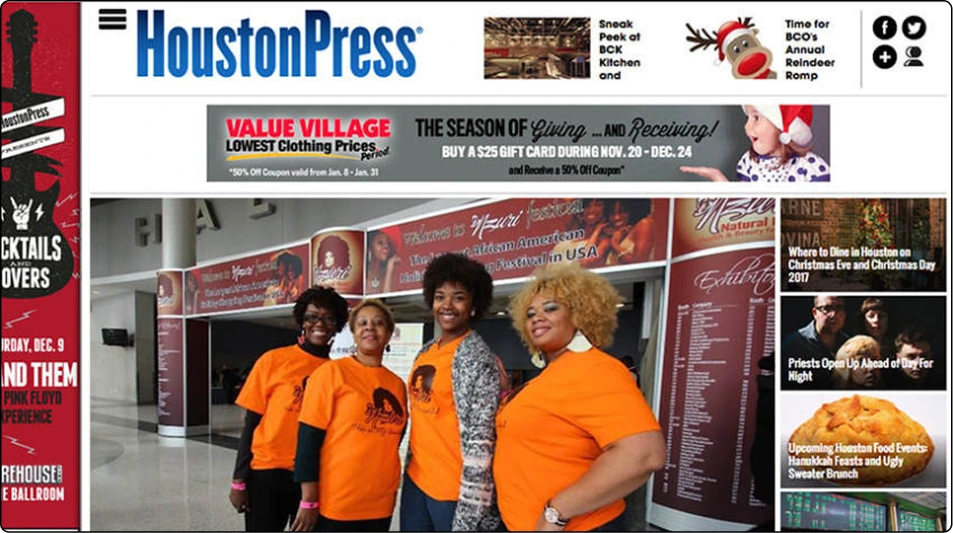 Houston Press article showing four women in orange shirts at a salon event