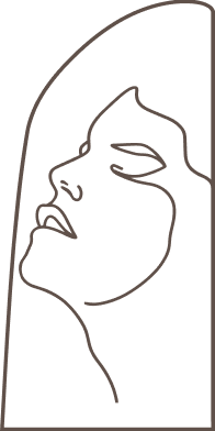Line drawing of a woman's face in profile showing facial contours