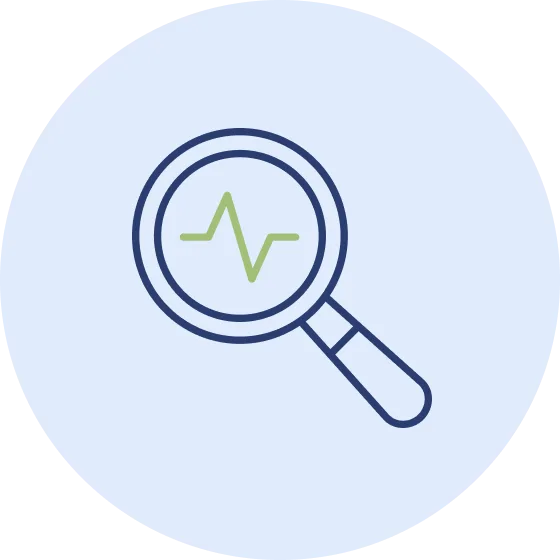 Magnifying glass with heartbeat line icon