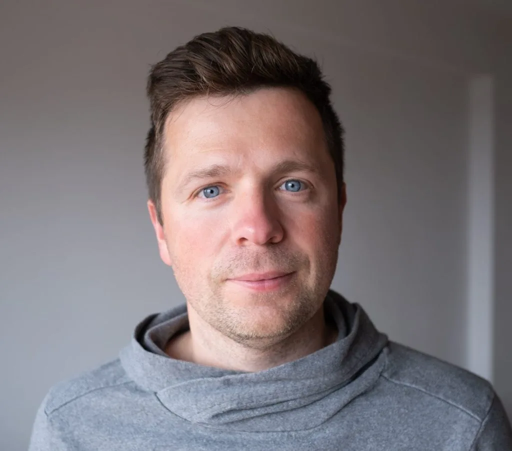 Man in a gray hoodie