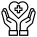 Two hands holding a heart with medical cross icon representing healthcare and compassion