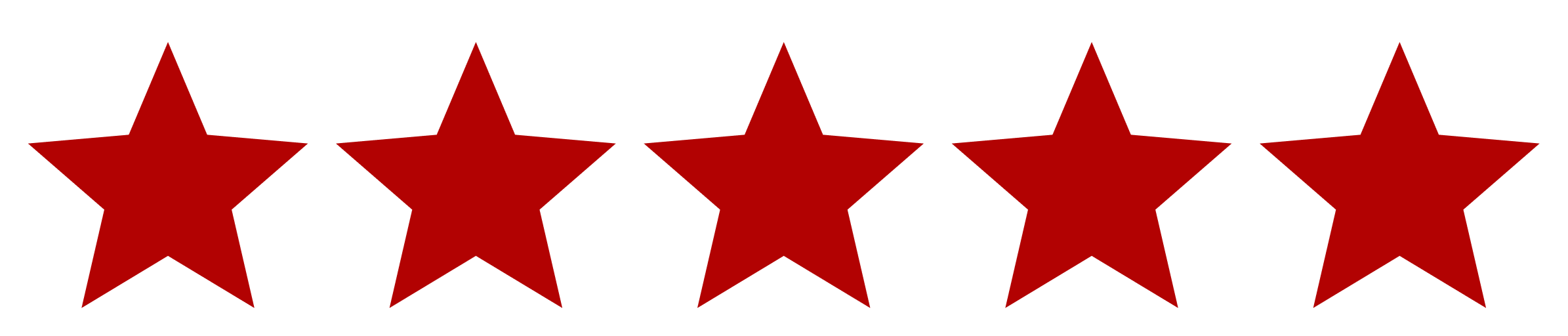 Five red stars in a row